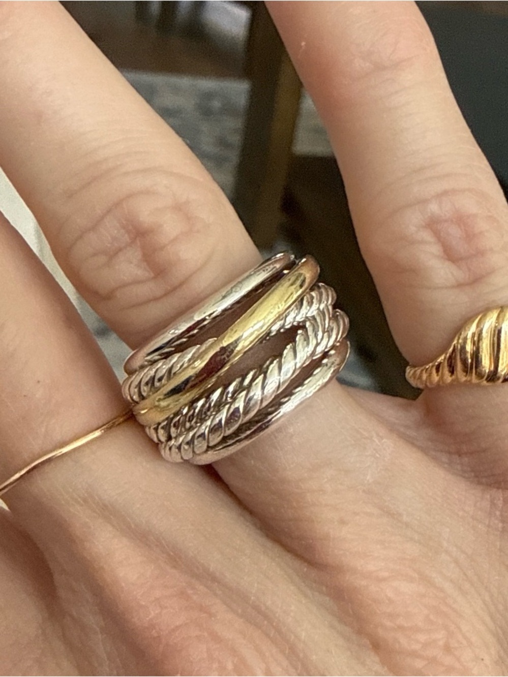 David Yurman Two-Tone Silver and Gold Multi-Band Cable Ring